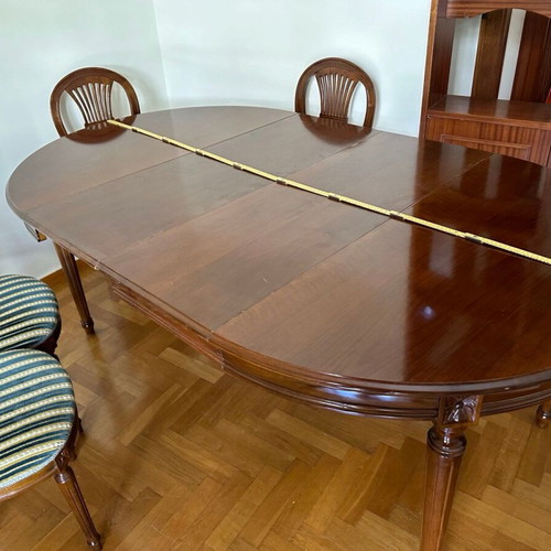 Handmade carved dining set like new, solid iroko wood