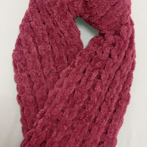 Handmade Alize Puffy Scarf burgundy, made to order