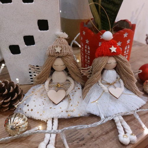 Set of two handmade macrame angels new