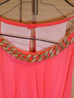 Pink dress with built-in gold necklace and belt, like new, size S