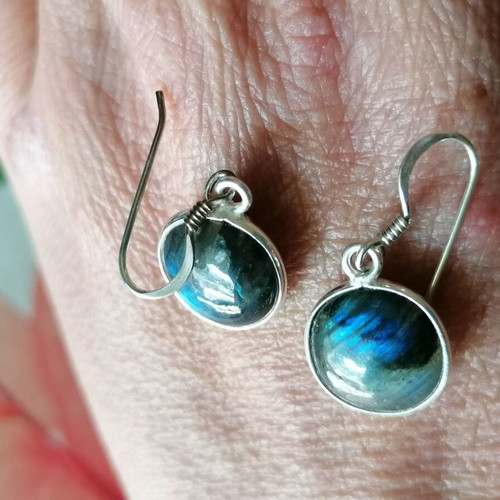 Silver 925 Earrings with Natural Labradorite New