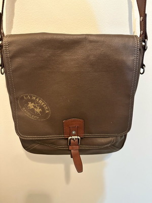 La Martina crossbody bag brown like new with faux leather and cotton interior