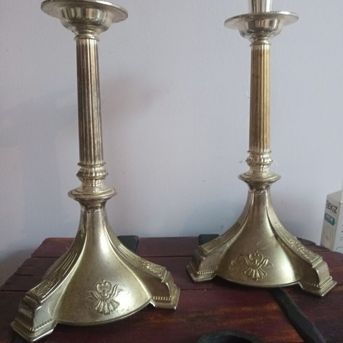 Antique candlesticks used, set of 2, 33 cm height