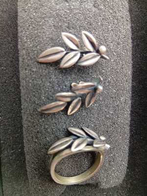Silver ring and earrings set used