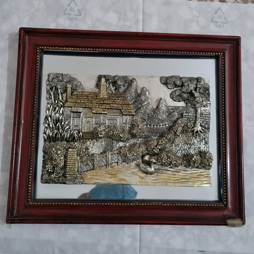 Framed three-dimensional artwork with embossed scene, like new