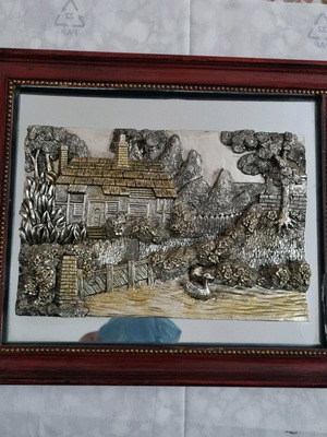 Framed three-dimensional artwork with embossed scene, like new