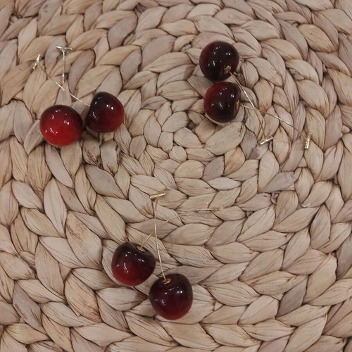 Cherry earrings new, red and gold color