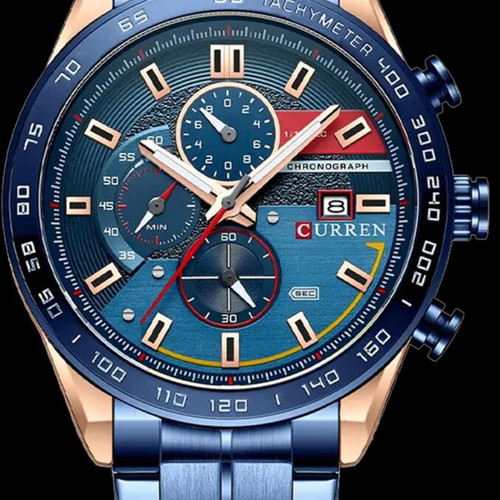 Ρολόι Curren Luxury Chronograph καινούργιο, μπλε και χρυσαφί