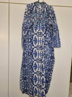Cotton caftan new size L/XL with side slits and embroidery