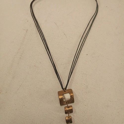 Handmade brass pendant hammered with mother-of-pearl like new