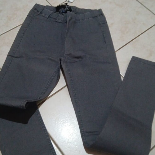 Gray denim pants with elastic waist, size S