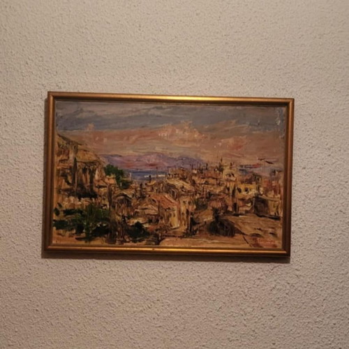 Ελαιογραφία Γ.Κουλούρης καινούργια, θέα Κεφαλομάντουκου με κορνίζα