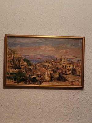 Ελαιογραφία Γ.Κουλούρης καινούργια, θέα Κεφαλομάντουκου με κορνίζα