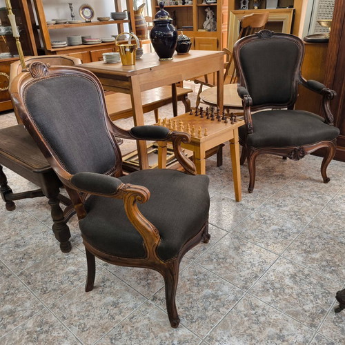 Louis Philippe Style Armchairs Set of 2 Restored Mahogany circa 1940–1960