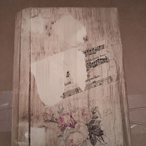 Jewelry box used, book-shaped, wooden, beige