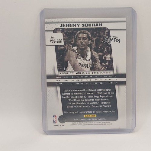 Jeremy Sochan 2024-25 Panini Prizm Deca Basketball Signatures Prizm Gold 07/10