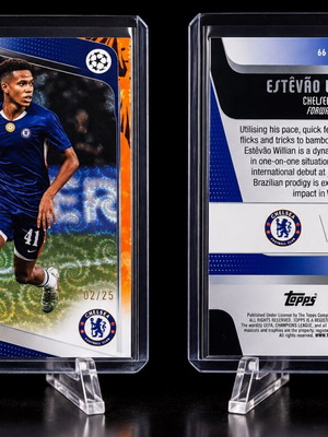 Topps Estevao Willian ποδοσφαιρική κάρτα Orange Raindrops /25 rookie