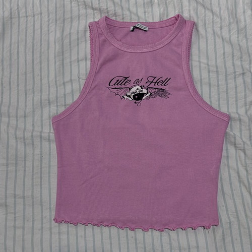 Bershka Y2K Pink Crop Top Like New, Cute as Hell Print