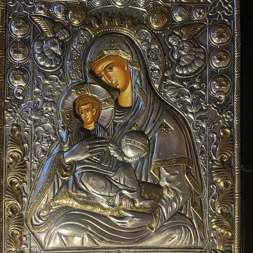 Byzantine Icon of Panagia Vrefokratousa Silver 950 Like New