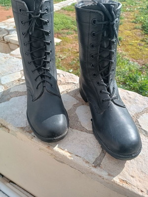 Black leather military-style boots size 44 like new