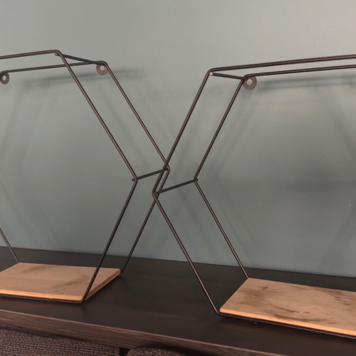 Metal wall shelves used set of 2 with wooden base hexagon