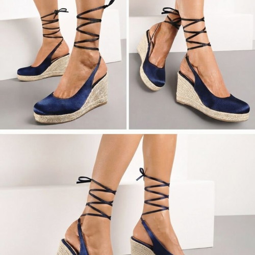 CUPLE women's satin platform espadrilles blue EU38 US8 UK5 new