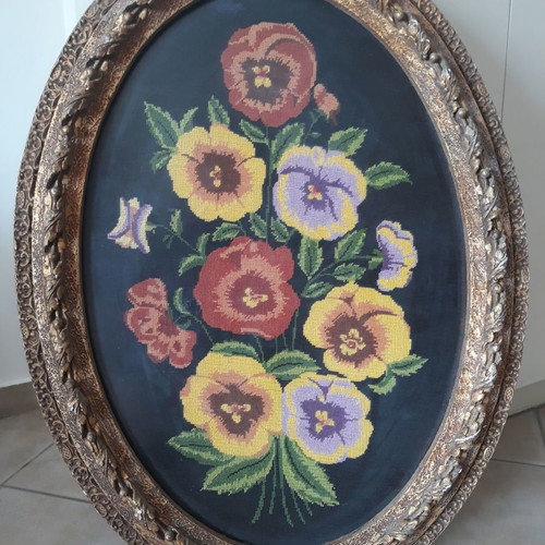 Collectible painting used with handmade frame and gold embroidery