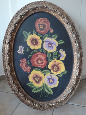 Collectible painting used with handmade frame and gold embroidery