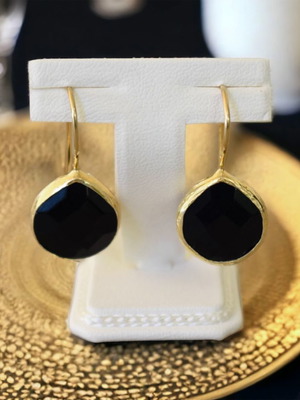 Black Onyx earrings new, 925 silver gold plated