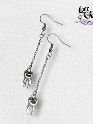 Love X Poison Handmade Stainless Steel Silver Dangle Chain Earrings with Teeth Charms new