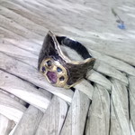 Large handmade silver (925) ring with ruby and 22k gold plating, like new