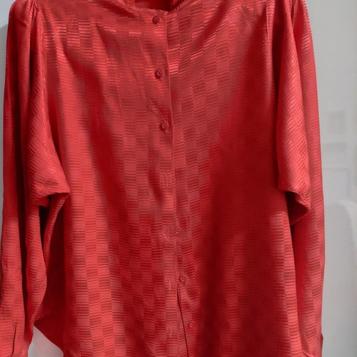 Red satin shirt with checkered cube patterns, size M, used