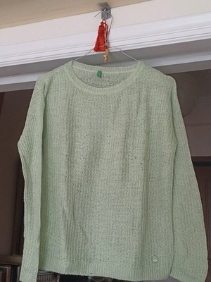Πουλοβέρ Benetton πράσινο φυστίκι μεταχειρισμένο, small/medium