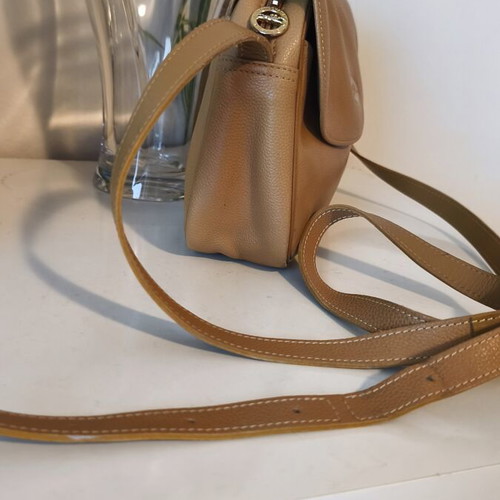 Longchamp crossbody bag used, dark beige pecan leather