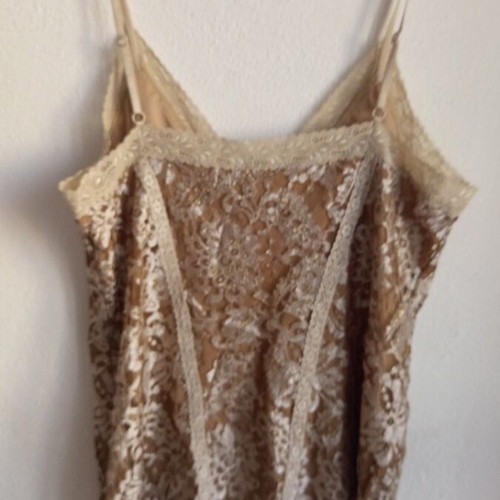 H&M Lace Trim Velvet Cami Top used, beige floral, size M