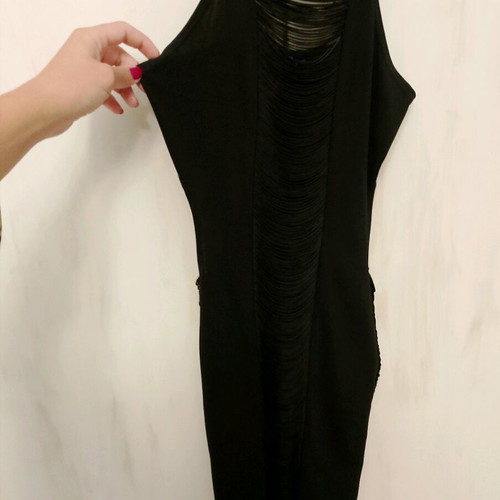 Anel short black evening dress with fringes and cutouts like new