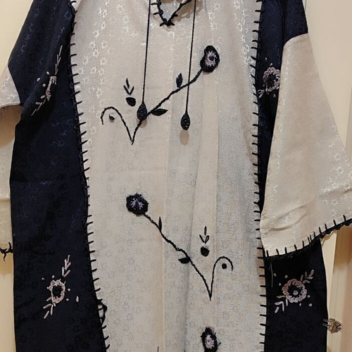 Ethnic maxi kaftan dress blue with handmade details