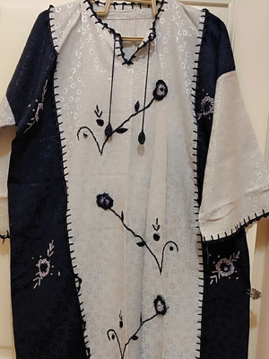 Ethnic maxi kaftan dress blue with handmade details