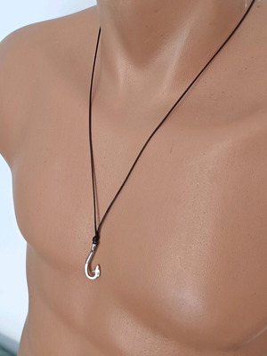 Men's summer necklace handmade, black with metal hook and cord