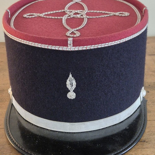 French Gendarmerie Kepi Hat with Silver Grenade Insignia, Size 57