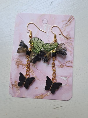 Butterfly Earrings new, black and gold tone, handmade