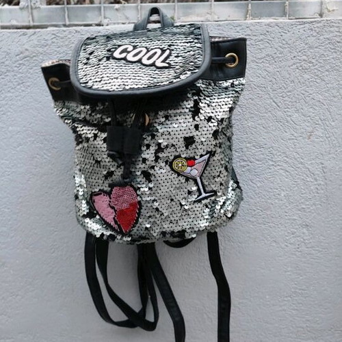 Sequin backpack like new, black and silver