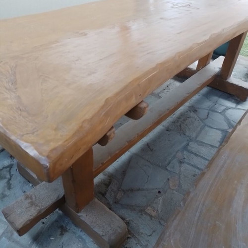 Monastic handmade solid wood table with benches