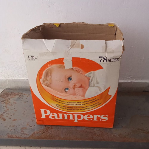 Collectible Pampers box used, red PASOK Koskotas 1980