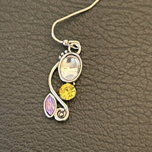 Handmade dangle earrings with unique design, new, purple and yellow