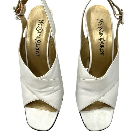 YSL - Yves Saint Laurent white leather mid heels used, size 37.5