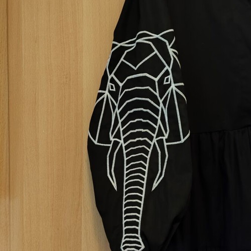 Zoya dress with embroidered elephant head sleeves, new