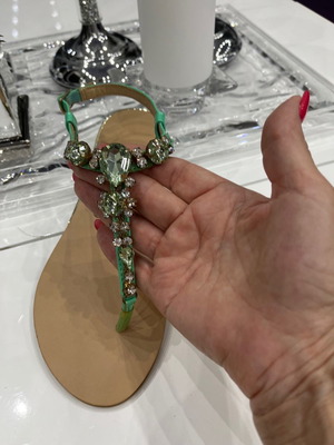 Women's sandals used size 39 with green stones