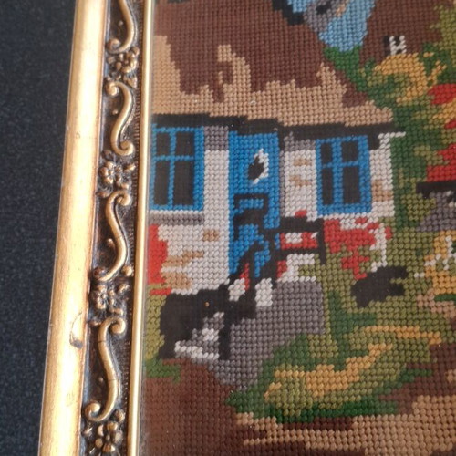Embroidery framed, used, 22×47 cm, about 40 years old