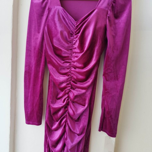 Velvet stretch dress fuchsia new, size S